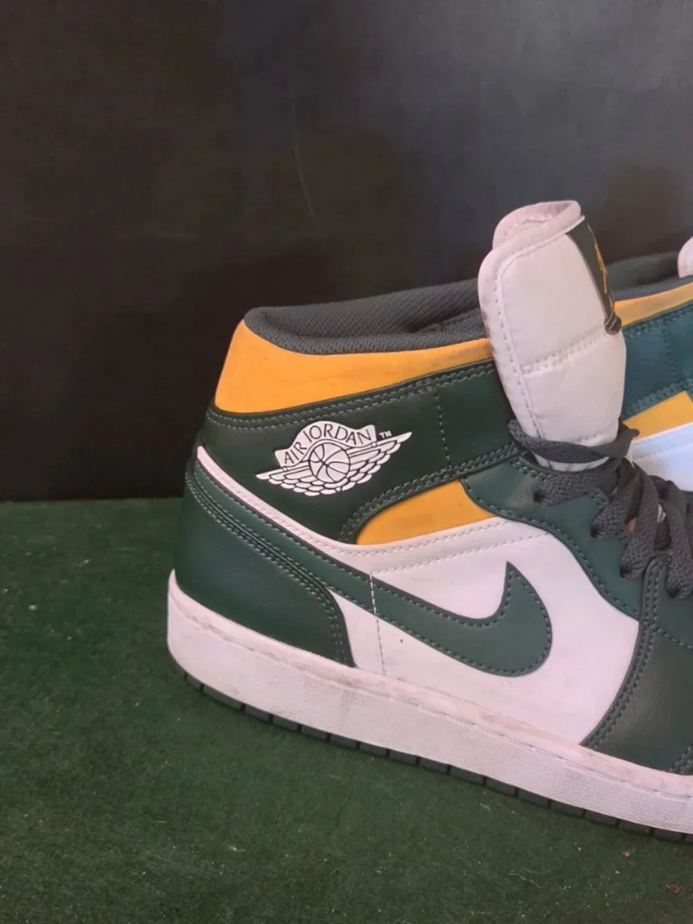 Air Jordan 1 Mid Green Gold White Sneakers